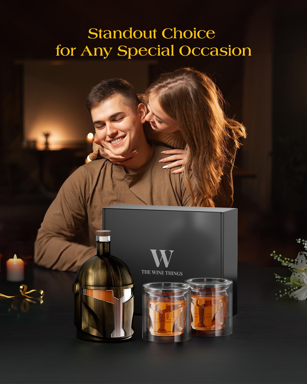 Galaxy decanter and glasses ready for Brandy, Scotch, or Bourbon celebrations.