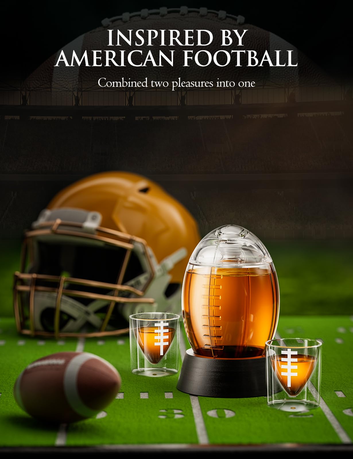 The Wine Things football decanter with two glasses ready for sharing.