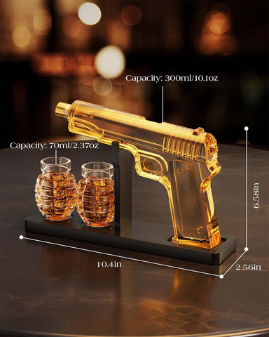 Wooden display stand elevates The Wine Things set on a bar or shelf.