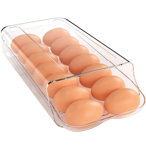 theaoo egg holder with rolling mechanism enables easy access and organized fridge storage.