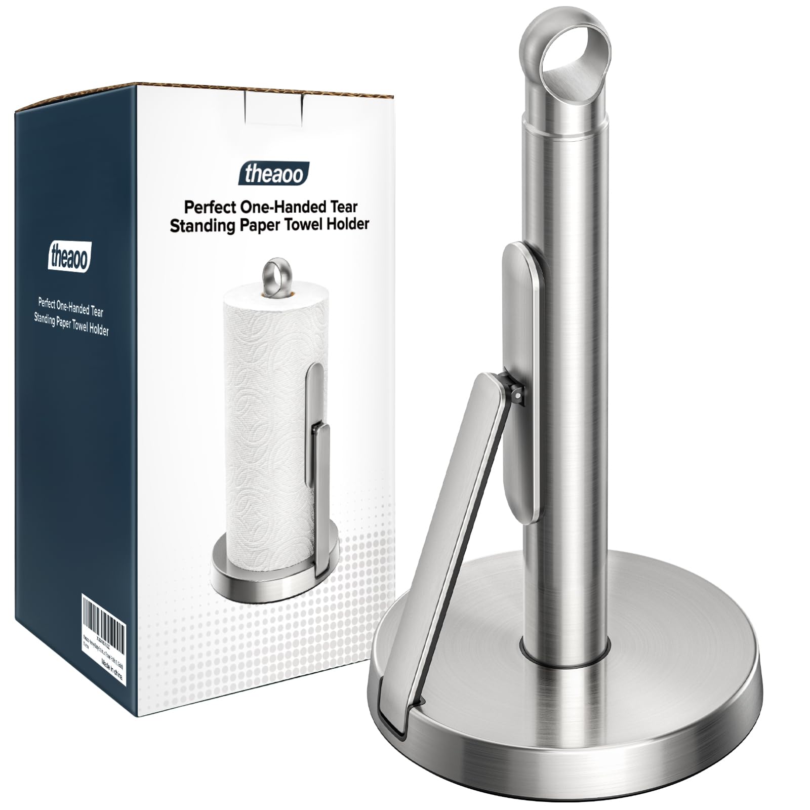 theaoo heavy-duty stainless steel paper towel holder with stable base for busy kitchens.