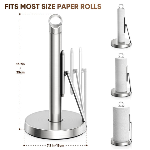 theaoo paper towel holder featuring tension arm for easy one-handed tearing.