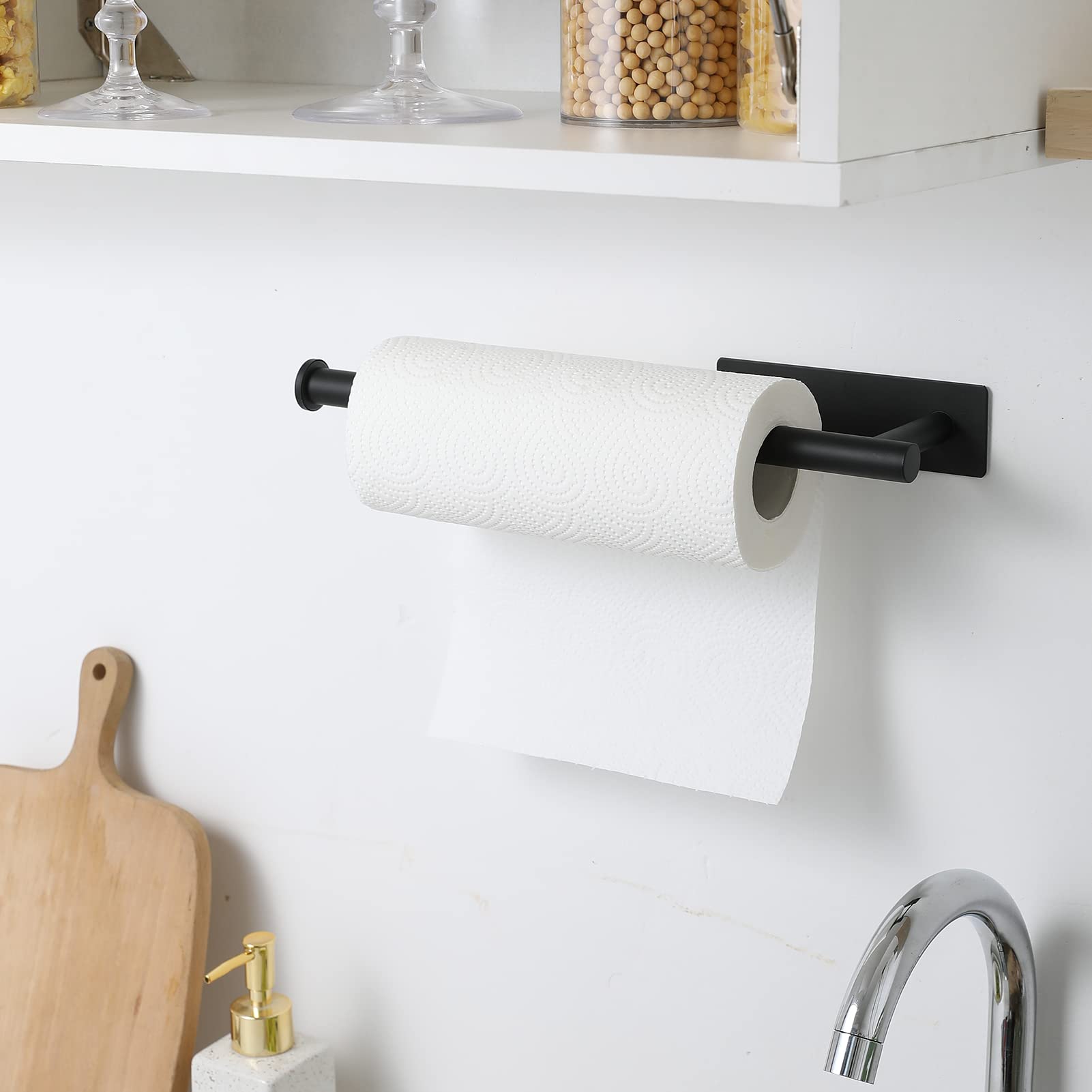 theaoo horizontal-mount paper towel holder, matte-black fits long rolls.