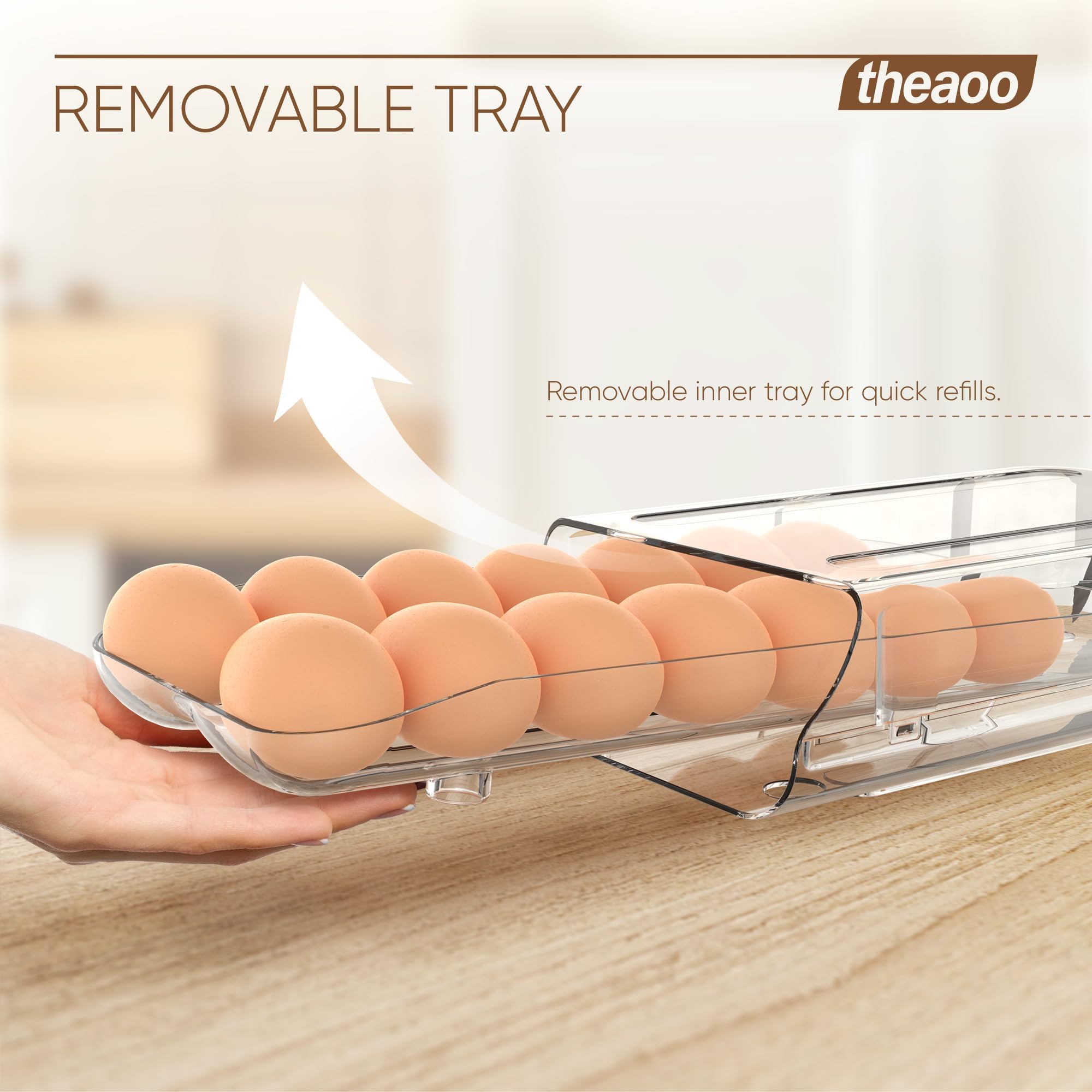 theaoo removable inner tray makes loading new eggs quick and clean.