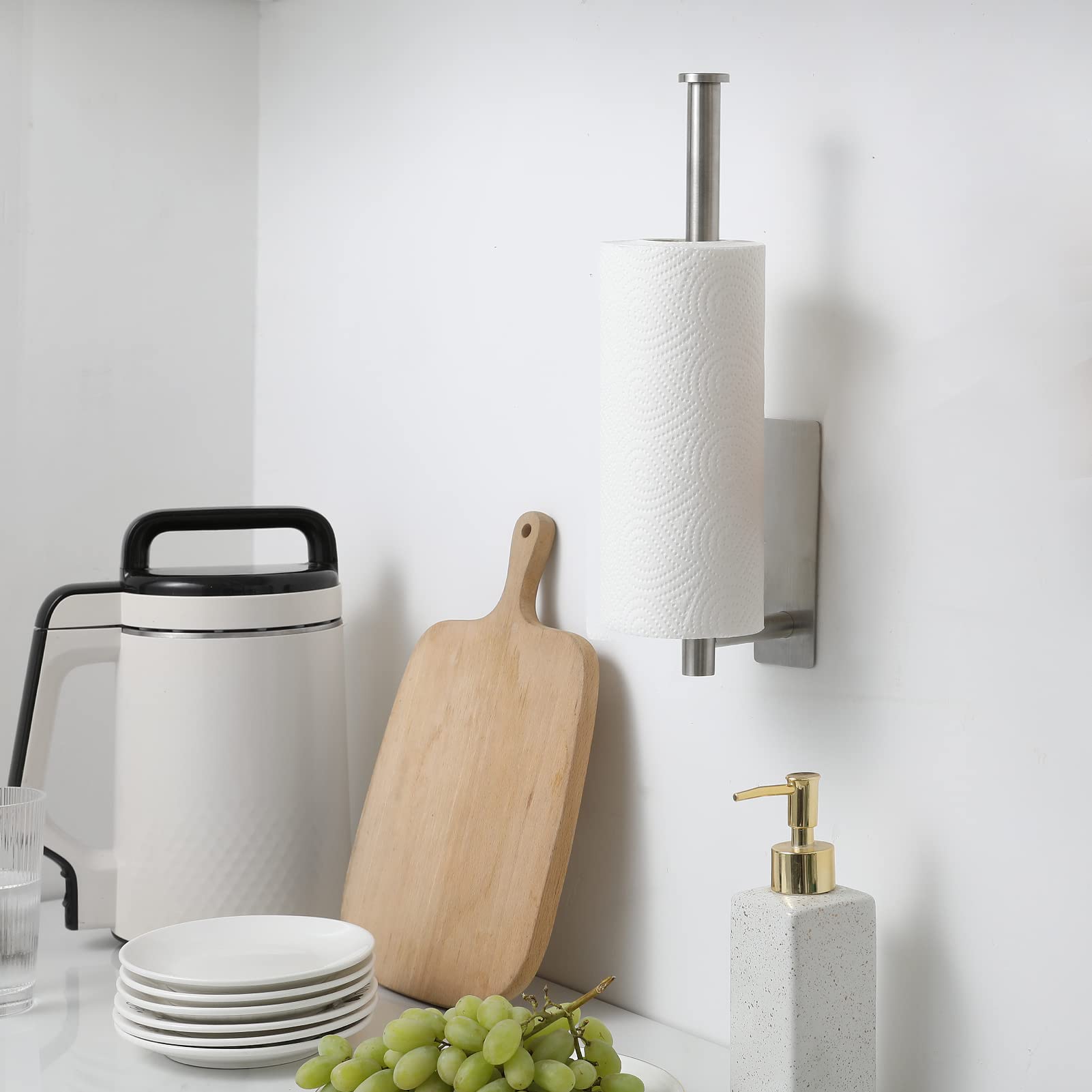 theaoo kitchen paper towel roll holder offers quick roll changes and organized counters.