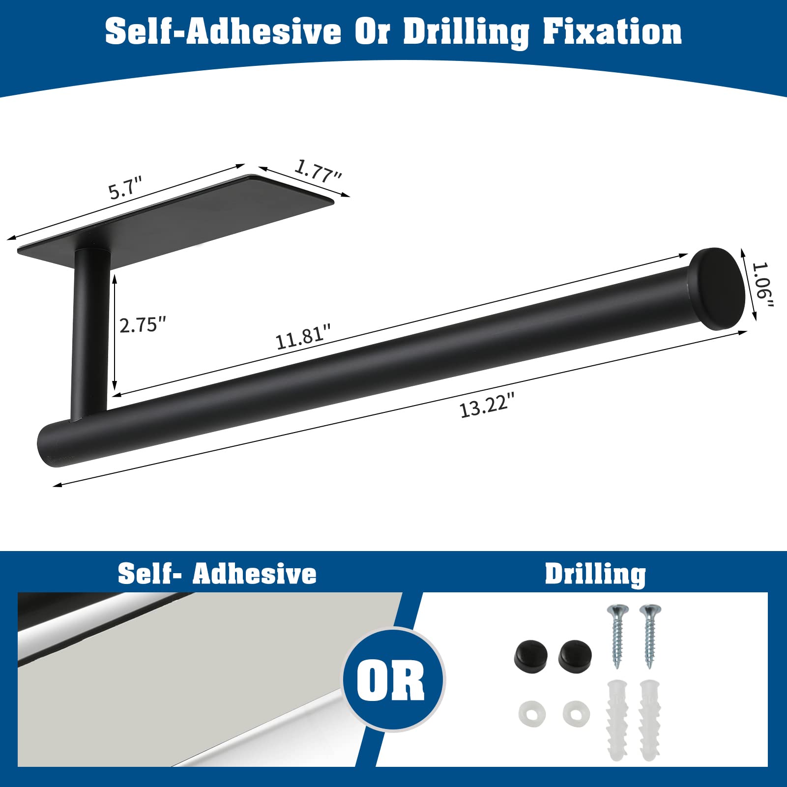 theaoo SUS304 stainless steel paper towel holder, close-up highlights rust-free durability.