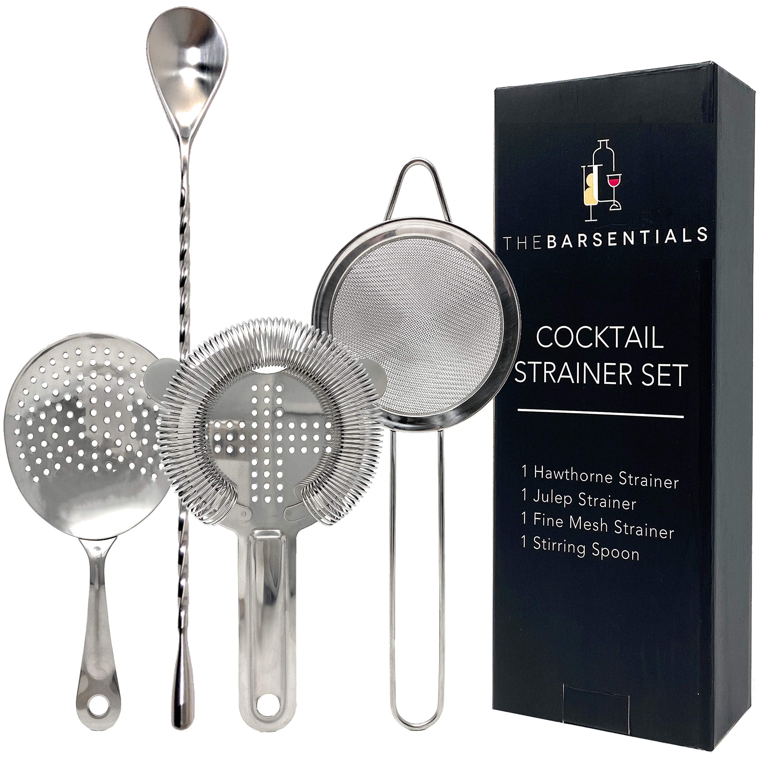 The Barsentials Hawthorne strainer with spring for smooth filtering in cocktails.