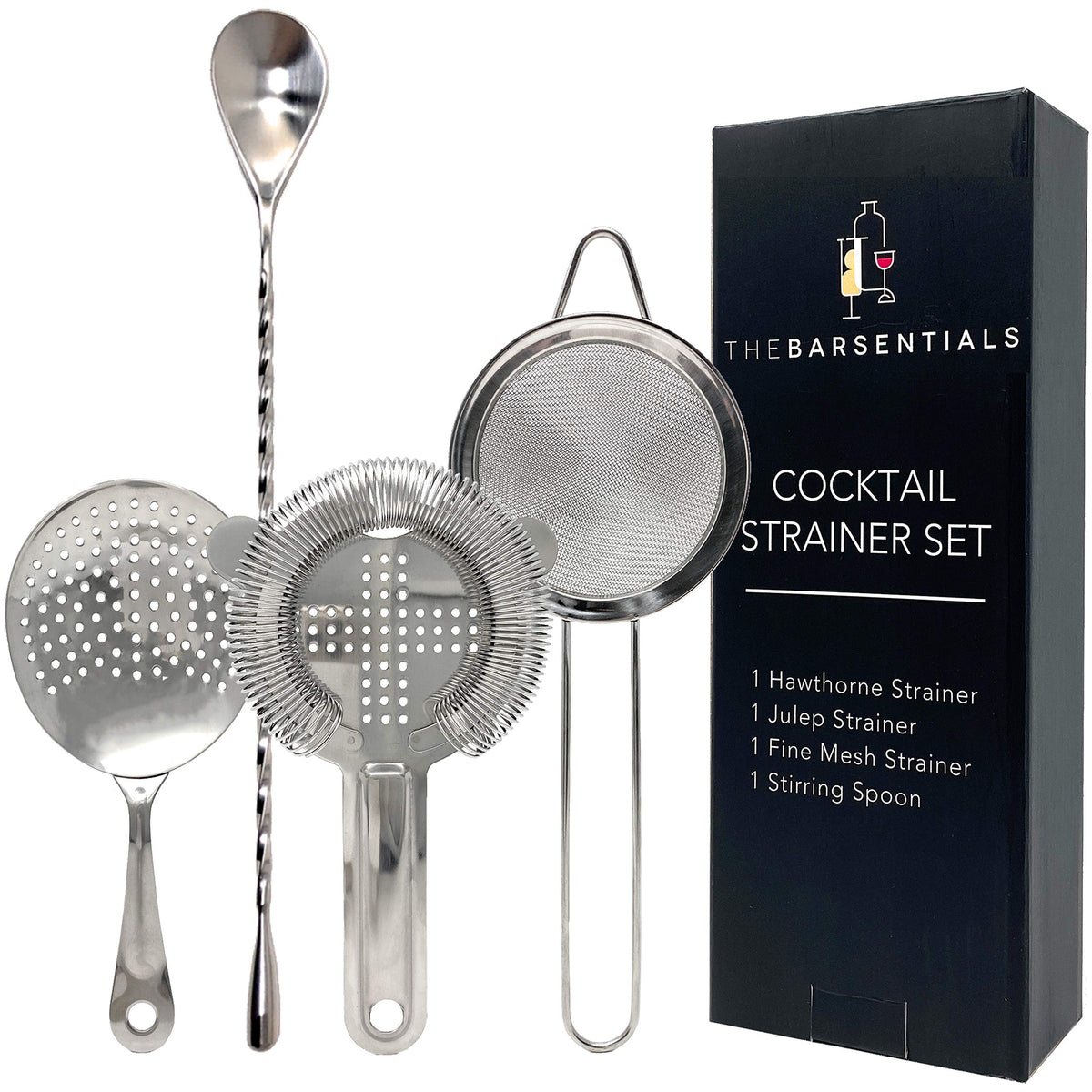 The Barsentials Hawthorne strainer with spring for smooth filtering in cocktails.