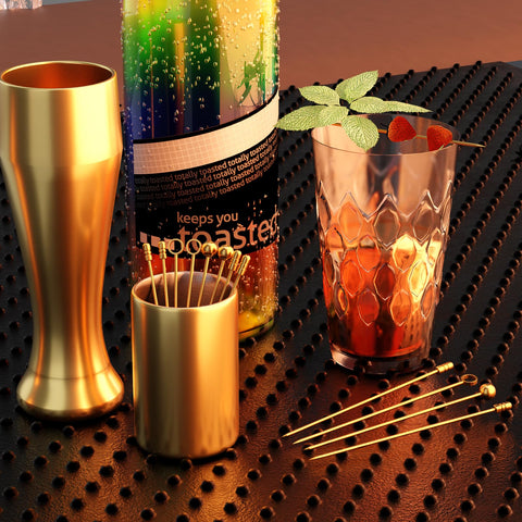 Thecosky picks elevate appetizers and desserts with a gold tone.