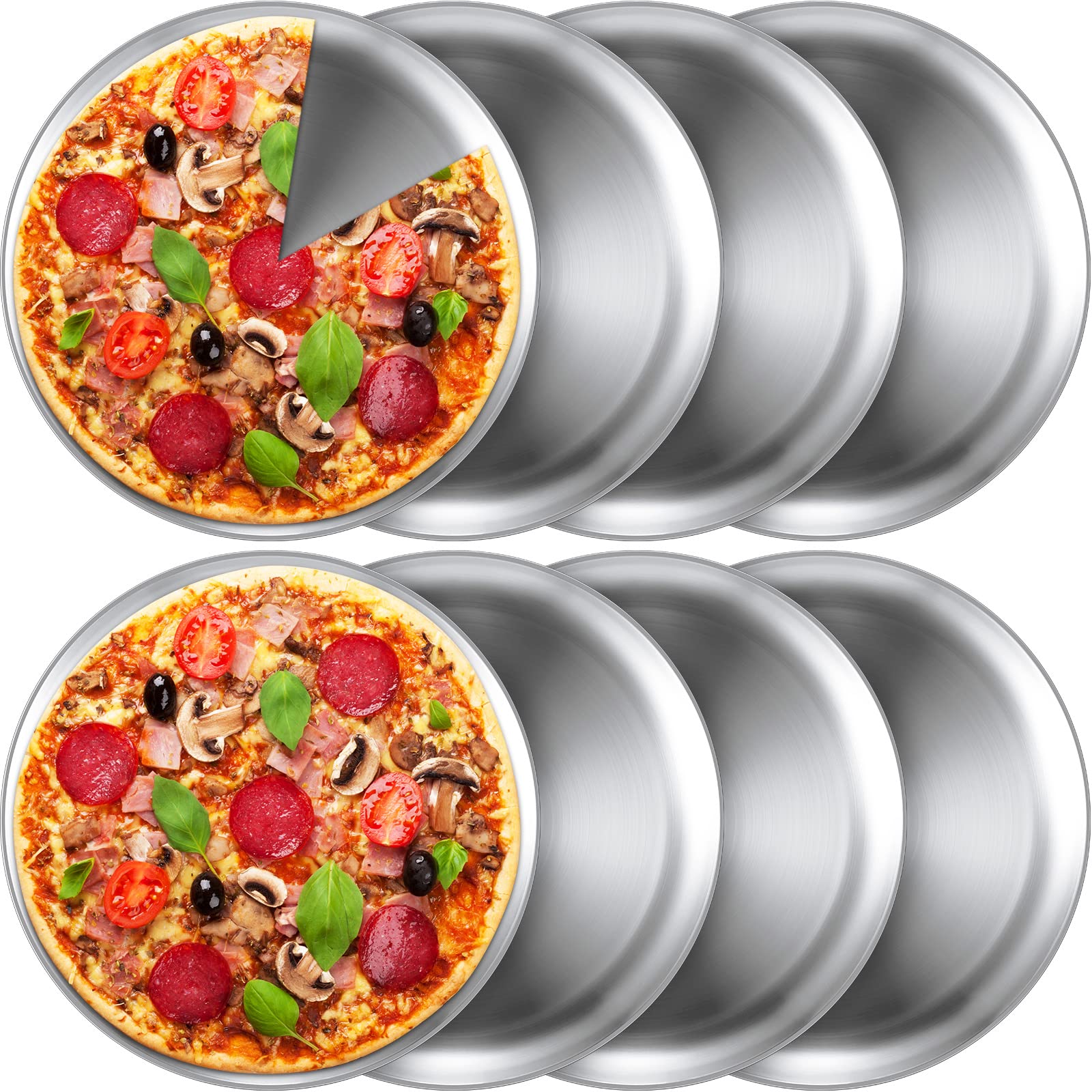 Thenshop 8-piece pizza pan set in silver, 12-inch, ideal for even baking and easy serving.