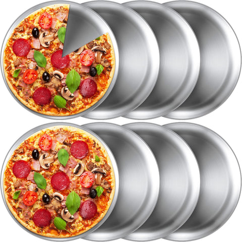 Thenshop 8-piece pizza pan set in silver, 12-inch, ideal for even baking and easy serving.