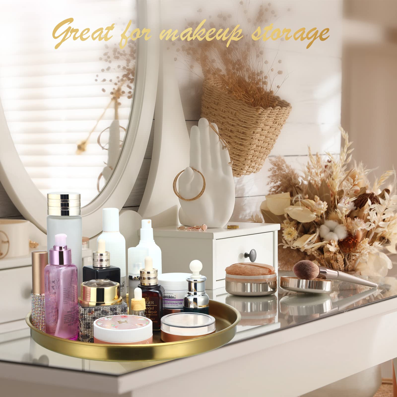 Thenshop gold tray for coffee table decor and centerpiece display.