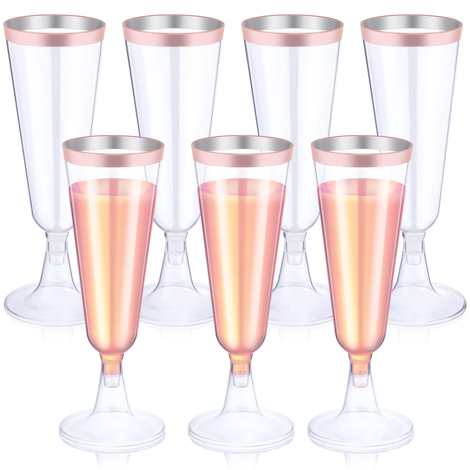 Thenshop rose gold rim champagne flutes highlight elegant presentation at weddings