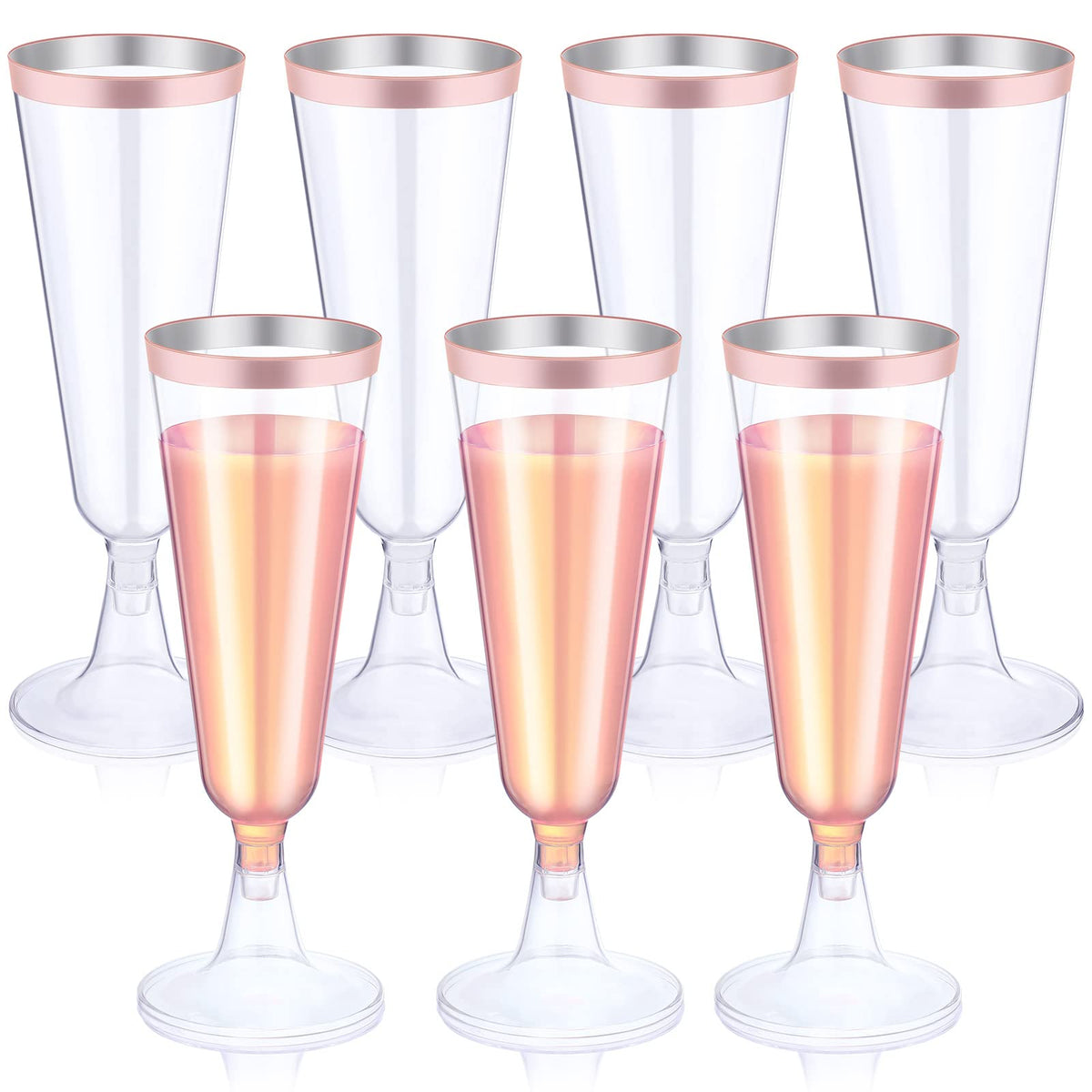 Thenshop rose gold rim champagne flutes highlight elegant presentation at weddings