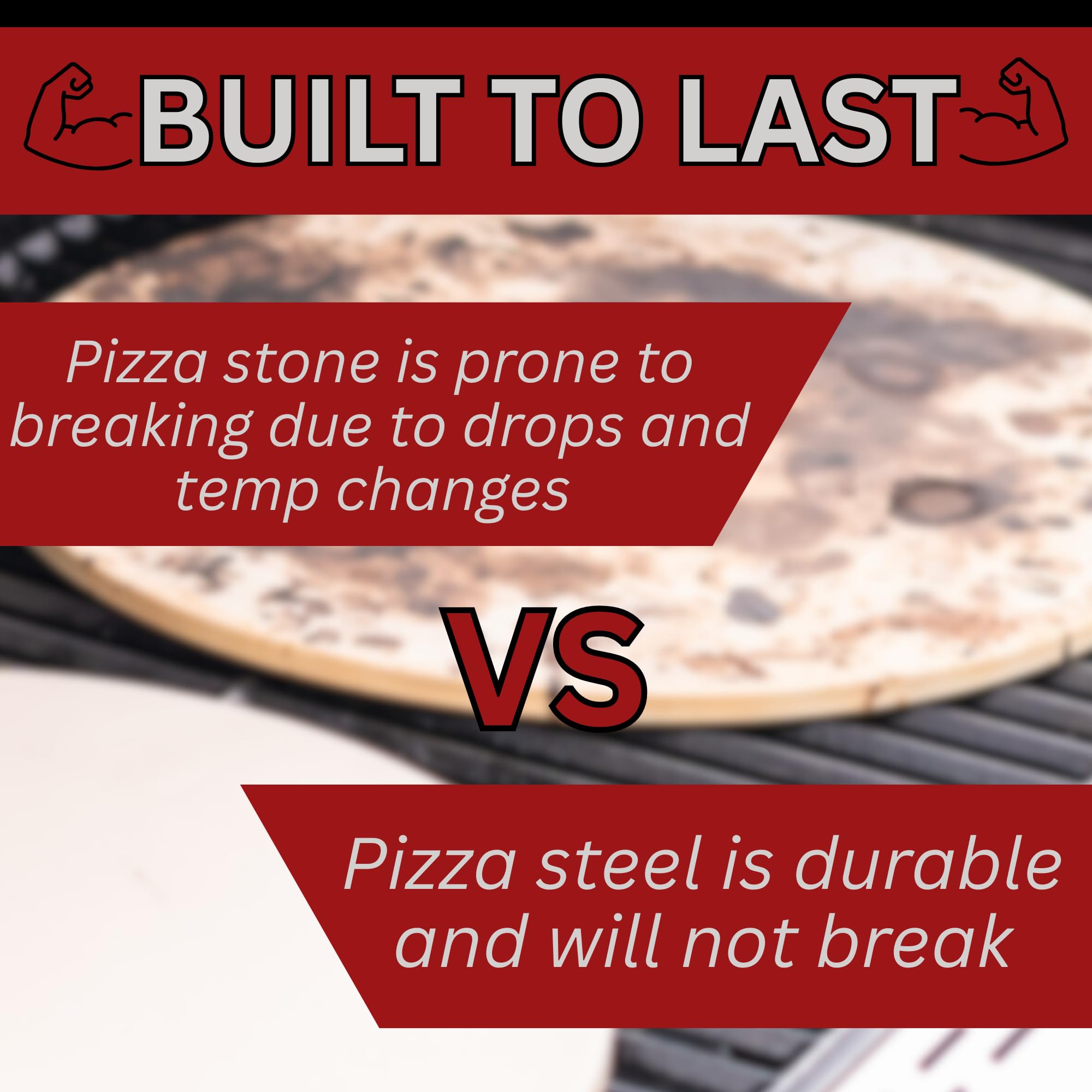 ThermiChef pizza steel crust closeup highlighting radiant heat and crisp edges