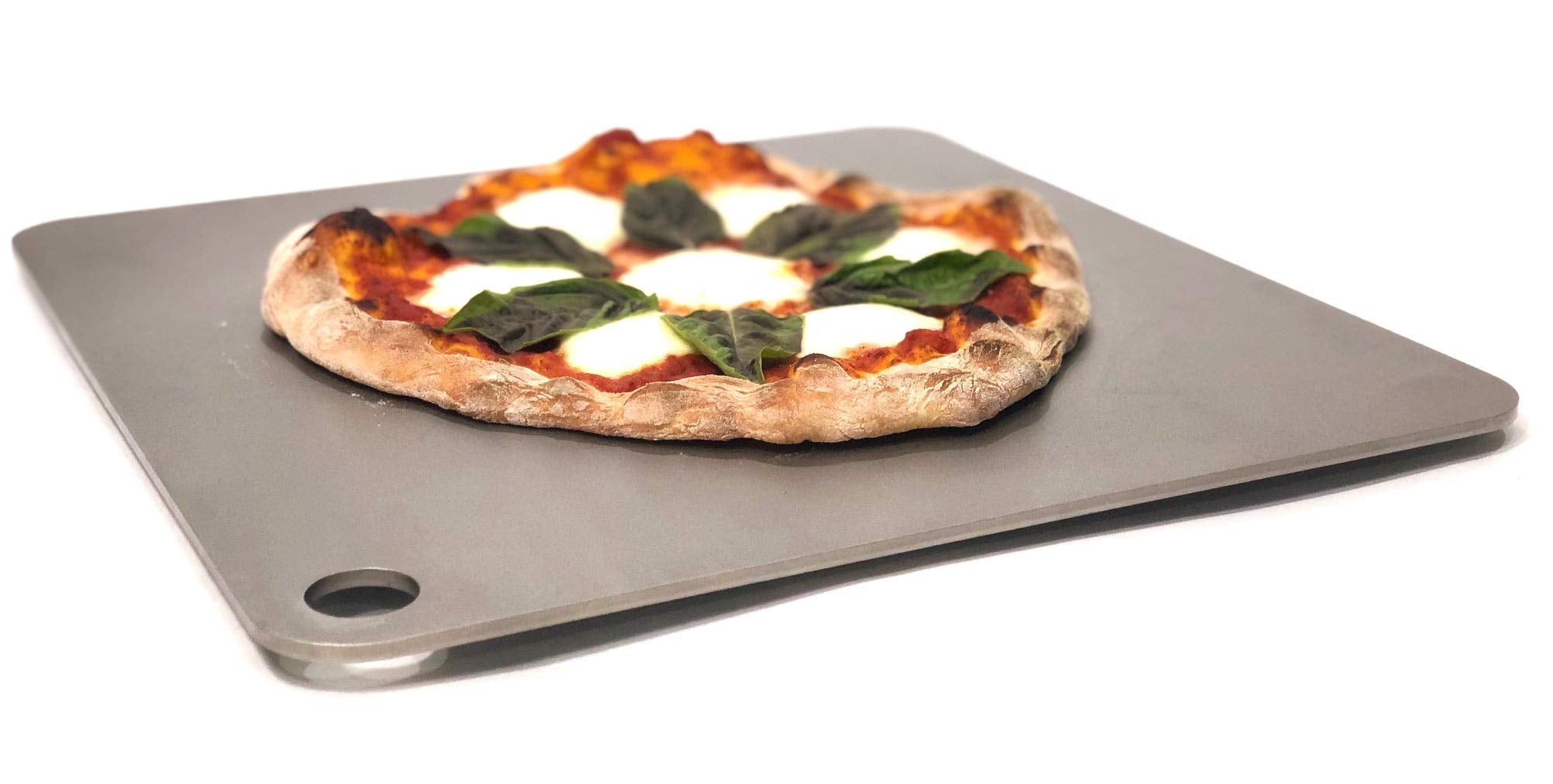 ThermiChef pizza steel front view showing durable, even heating for crispy crust