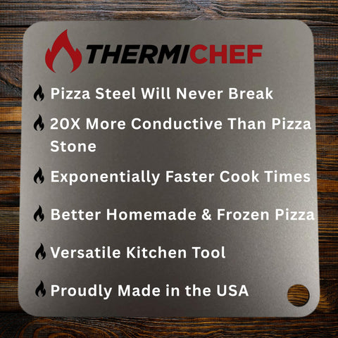 Seasoned ThermiChef pizza steel surface ready for non-stick release