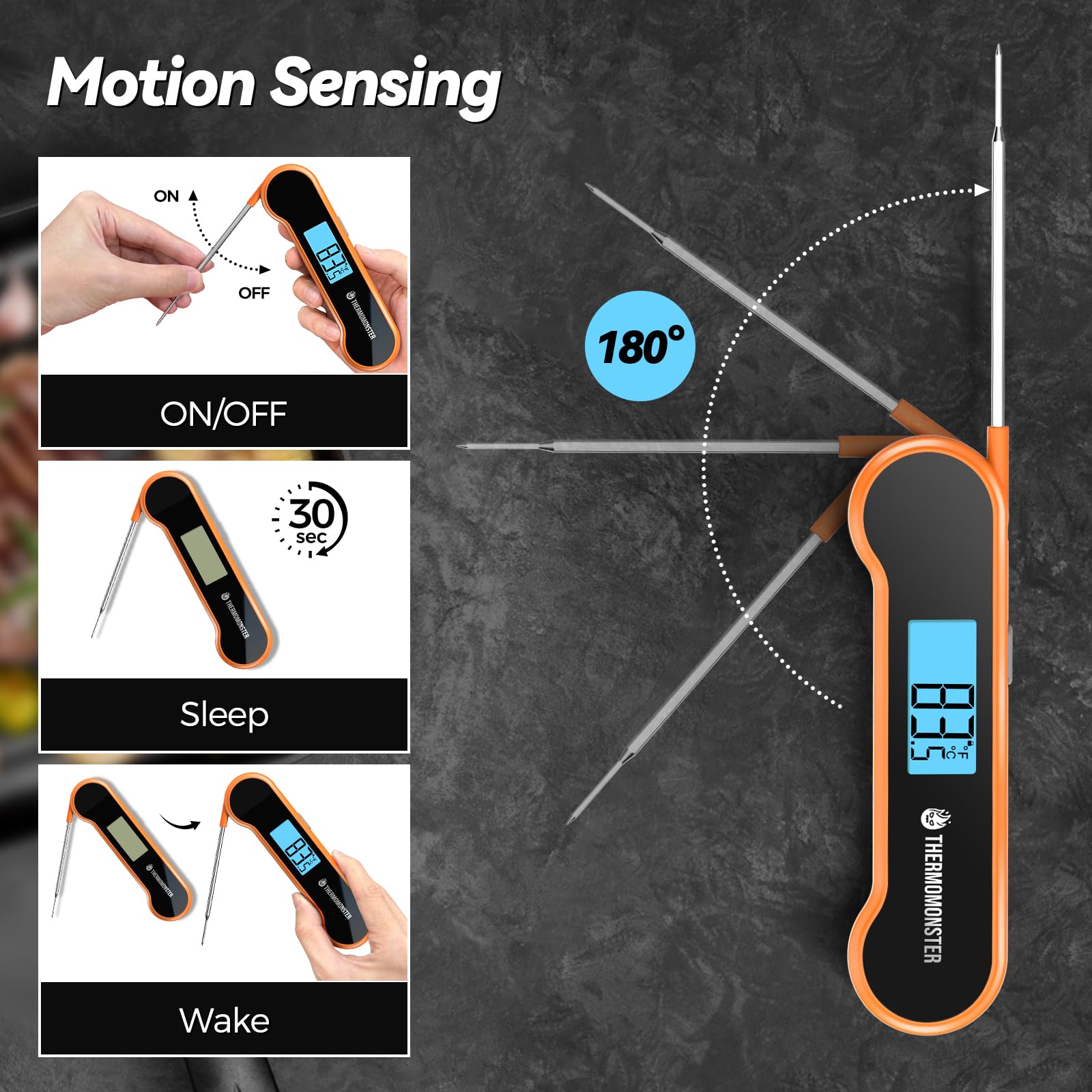 Thermo-Monster auto-flip display stays readable for all users.