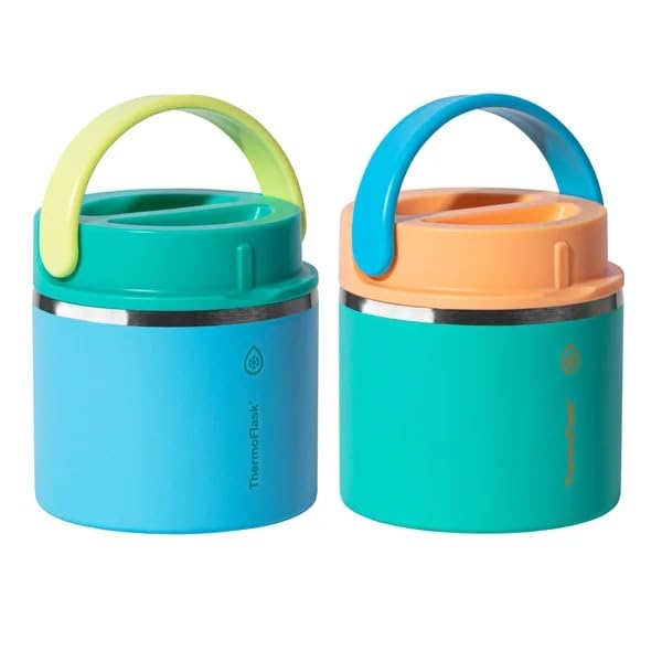 ThermoFlask 20oz food jar pink-blue pack for organized family lunches.