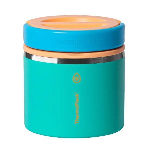 ThermoFlask pink lid close-up showing leak-proof seal for on-the-go meals.