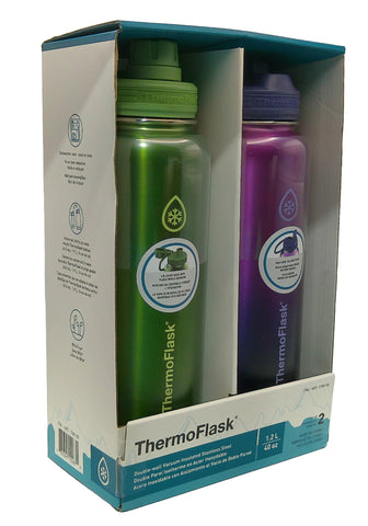 ThermoFlask 40 oz bottle with straw lid, side view, easy sipping while traveling.