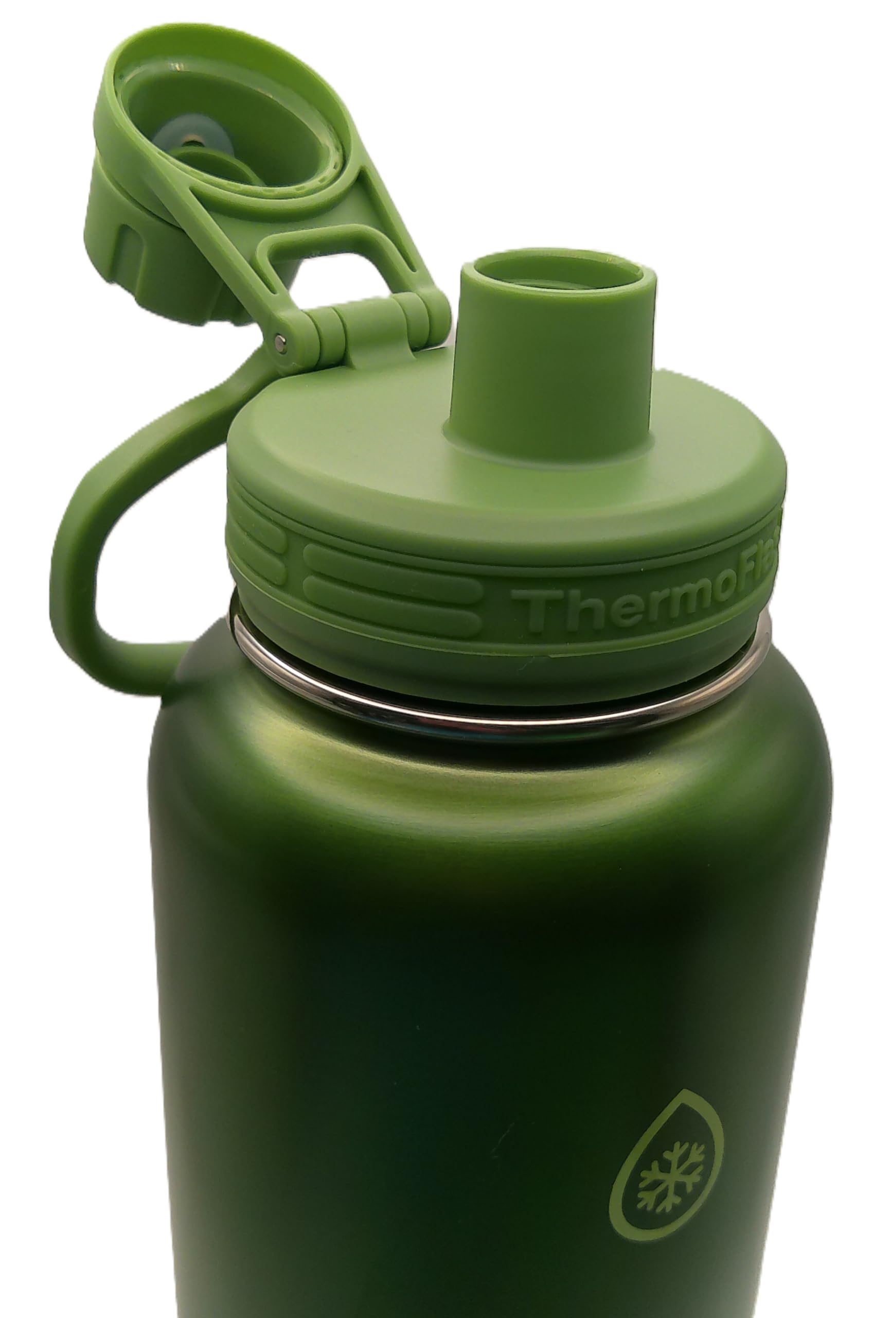 Two-pack ThermoFlask in forest green and purple sunset for eco-friendly hydration.