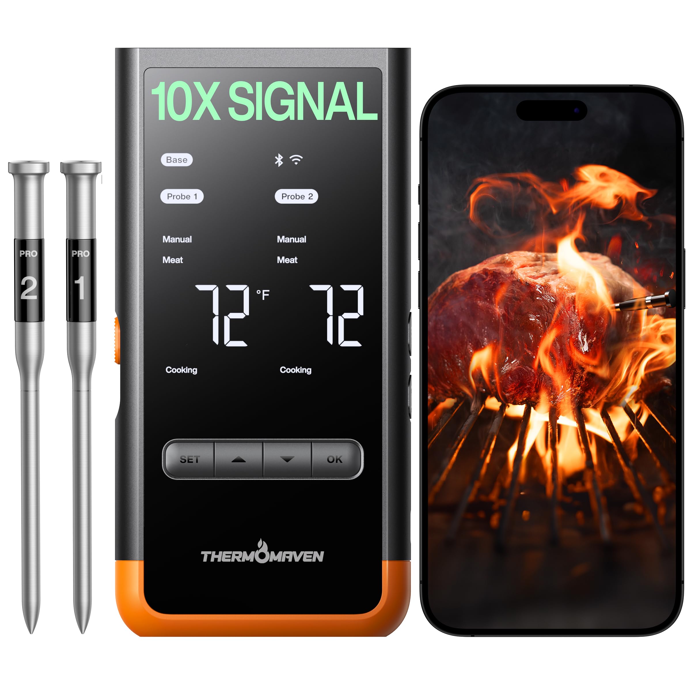 ThermoMaven base display shows real-time readings for quick checks.