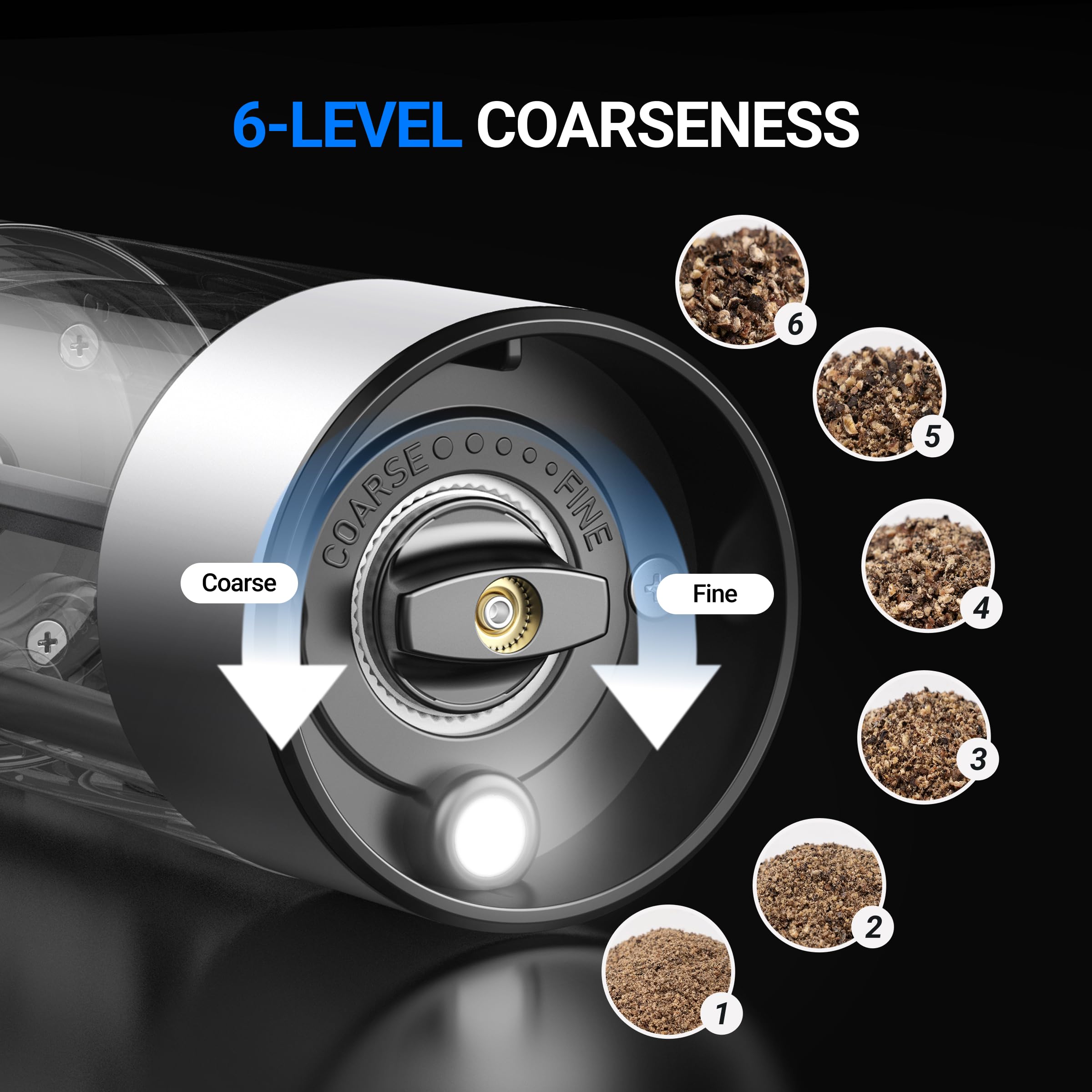 ThermoMaven large-capacity grinder holds up to 70 g pepper for family meals.
