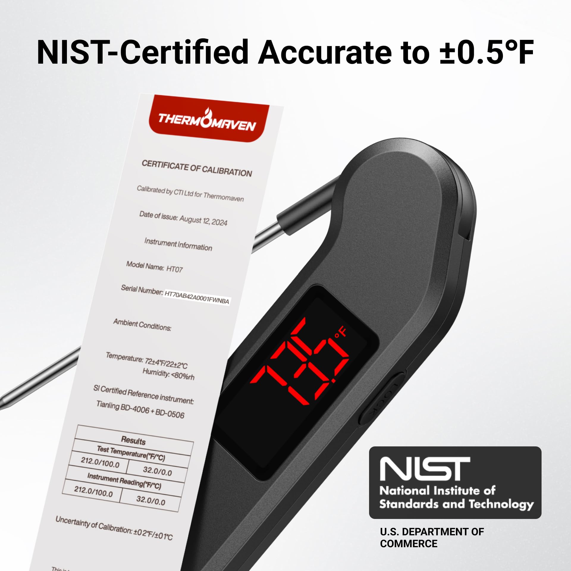 ThermoMaven with NIST 0.5°F accuracy for reliable temperatures.