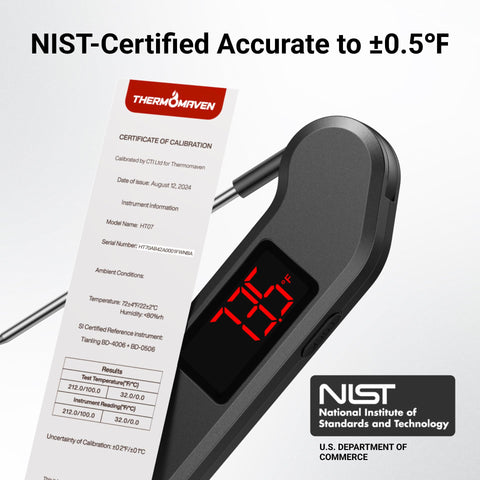 ThermoMaven with NIST 0.5°F accuracy for reliable temperatures.