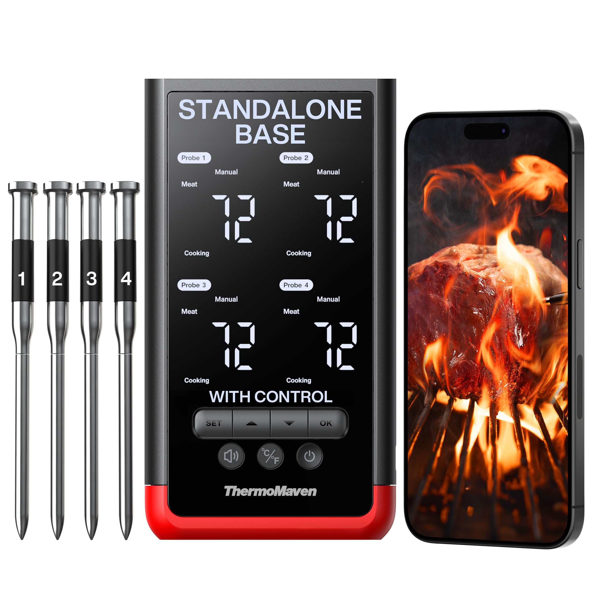 ThermoMaven P4 base display showing real-time temperatures for direct control