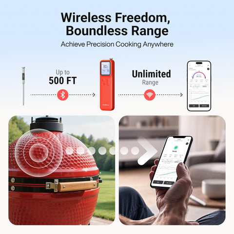 ThermoMaven Bluetooth probe with 6 sensors delivers precise, lab-grade accuracy.