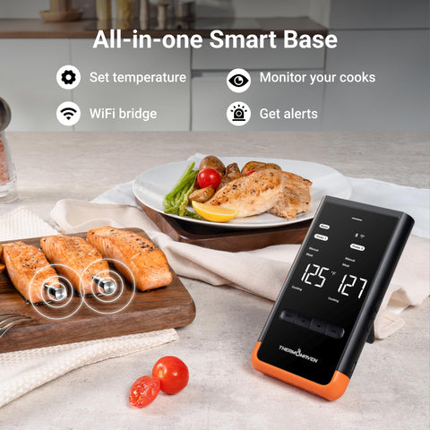 ThermoMaven sub-1g range demonstrates long-range signal through kitchen and grill.