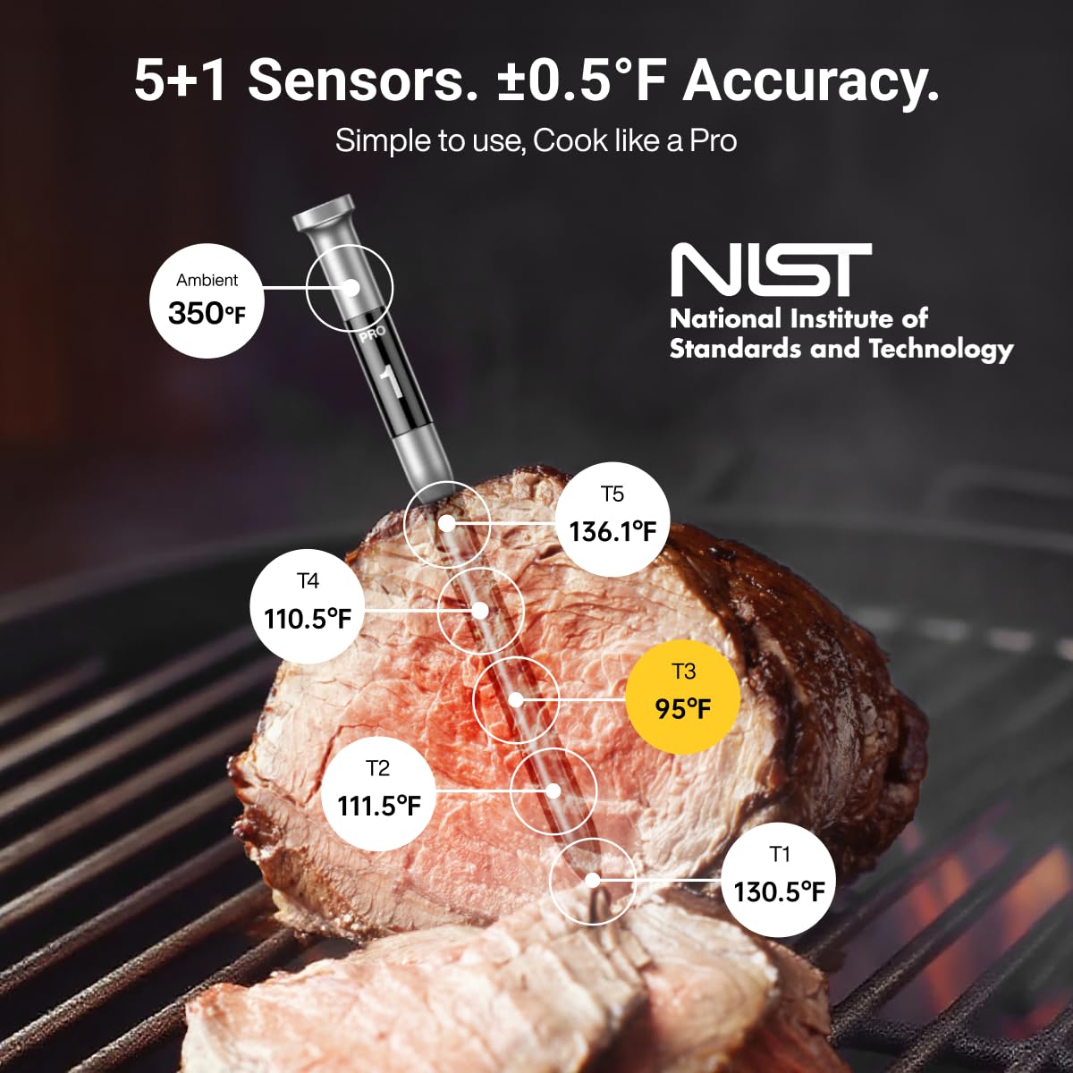 ThermoMaven six sensors deliver precise temperature readings for doneness