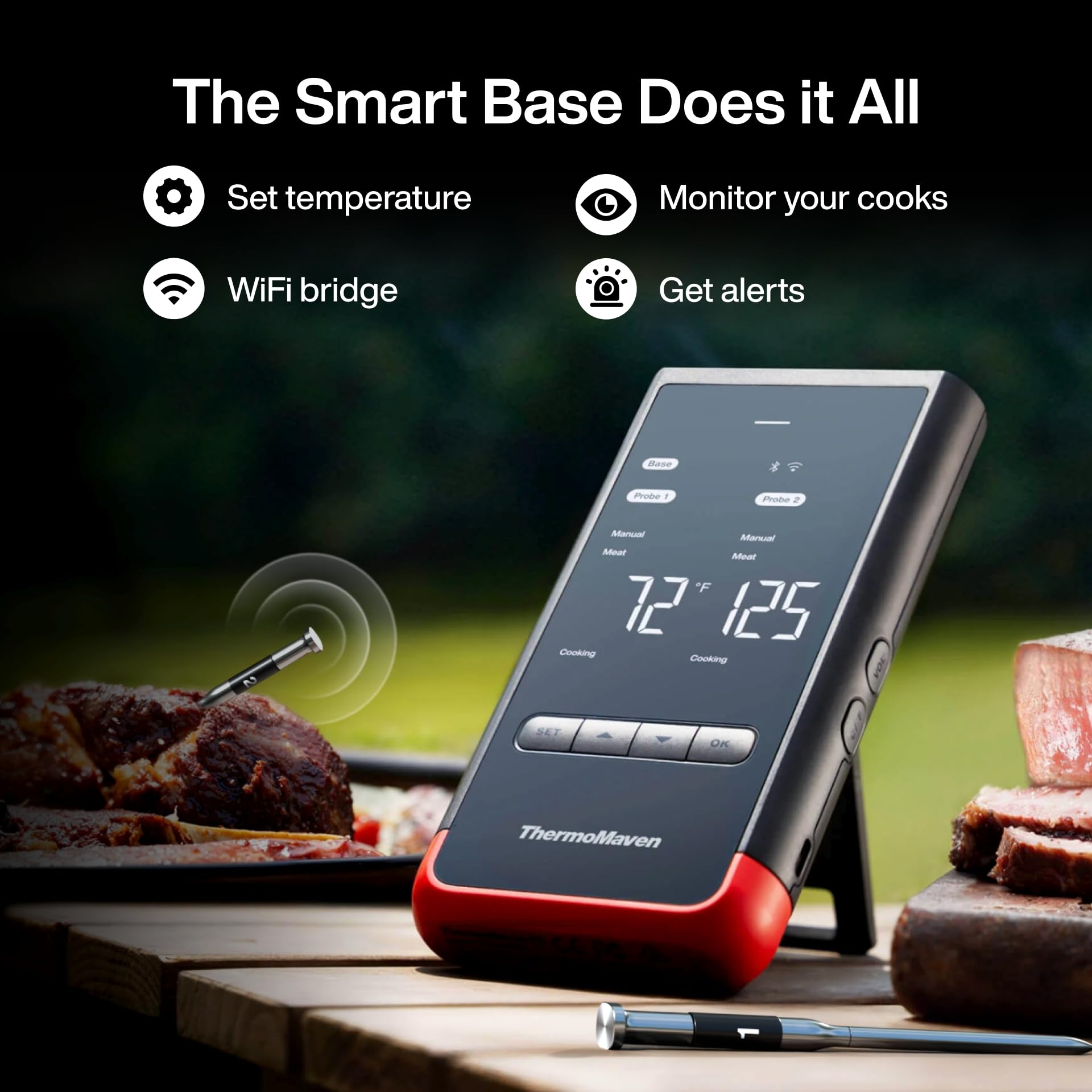 ThermoMaven WiFi unlimited range lets you monitor cooks from anywhere