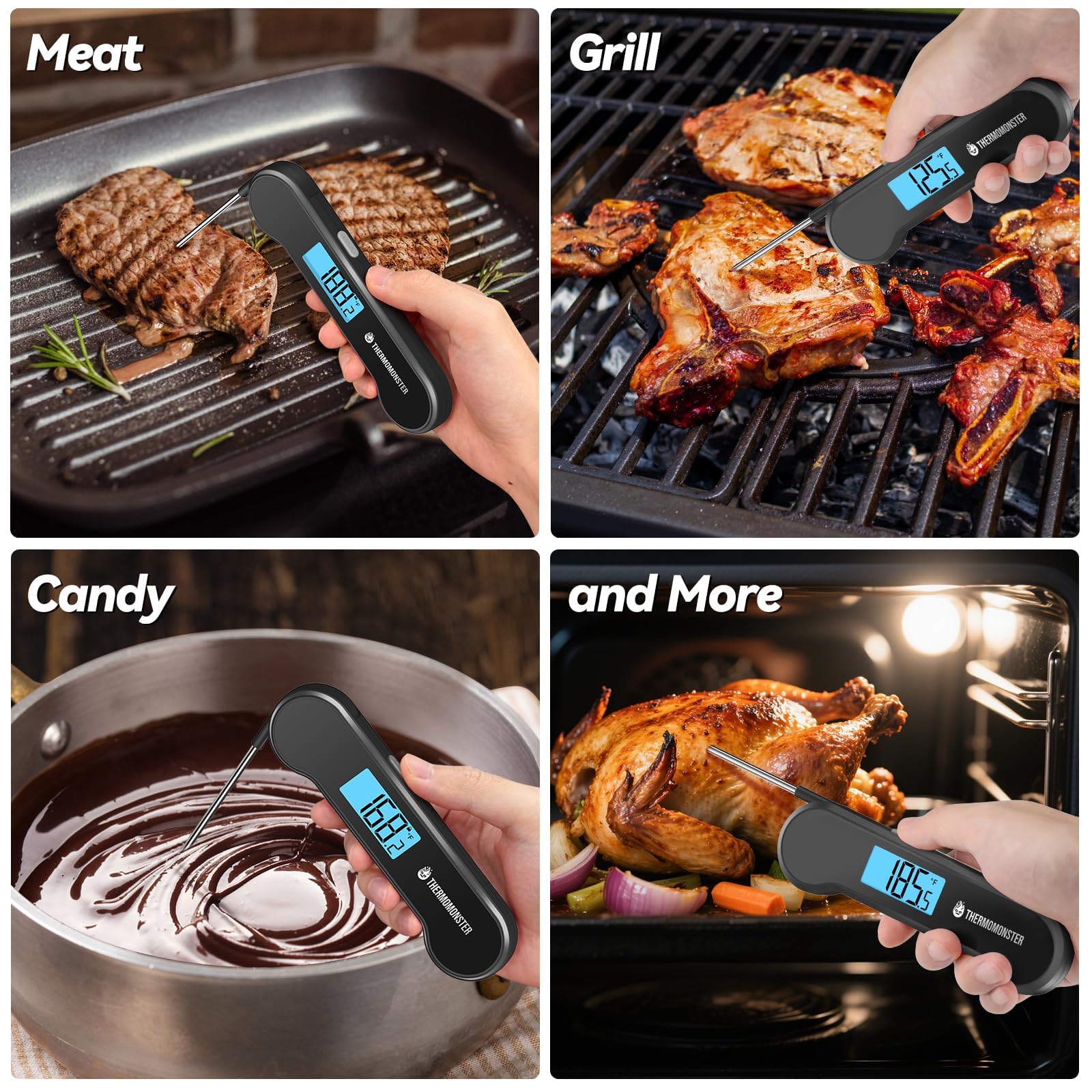 ThermoMonster auto flip display supports left- or right-handed use.