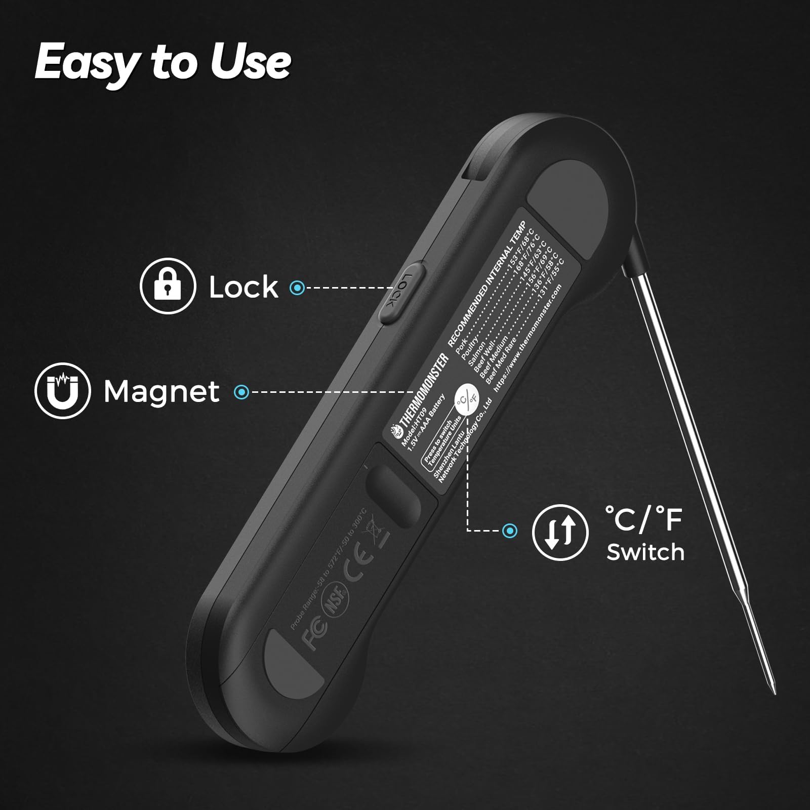 ThermoMonster temperature lock to read away from heat source.