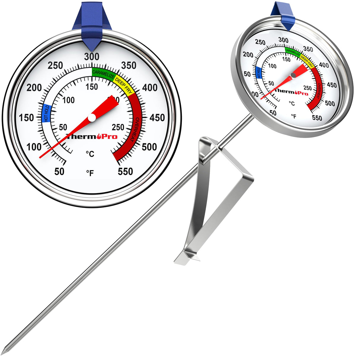 ThermoPro candy thermometer with 9-inch probe close-up showing precise readings.