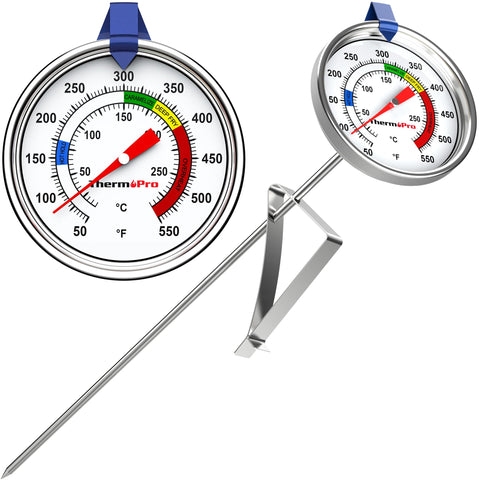 ThermoPro candy thermometer with 9-inch probe close-up showing precise readings.