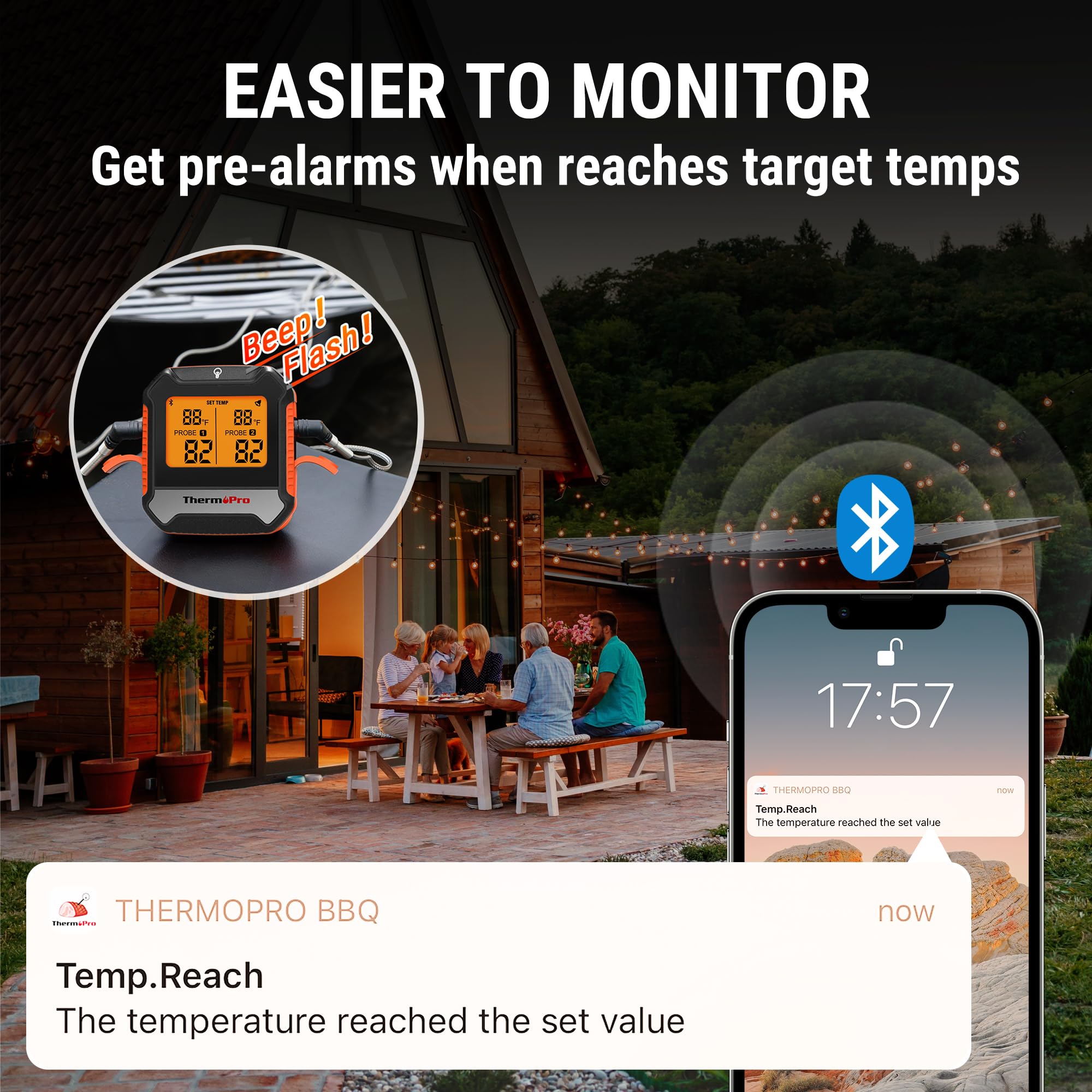 ThermoPro backyard grilling session with dual probes in action.