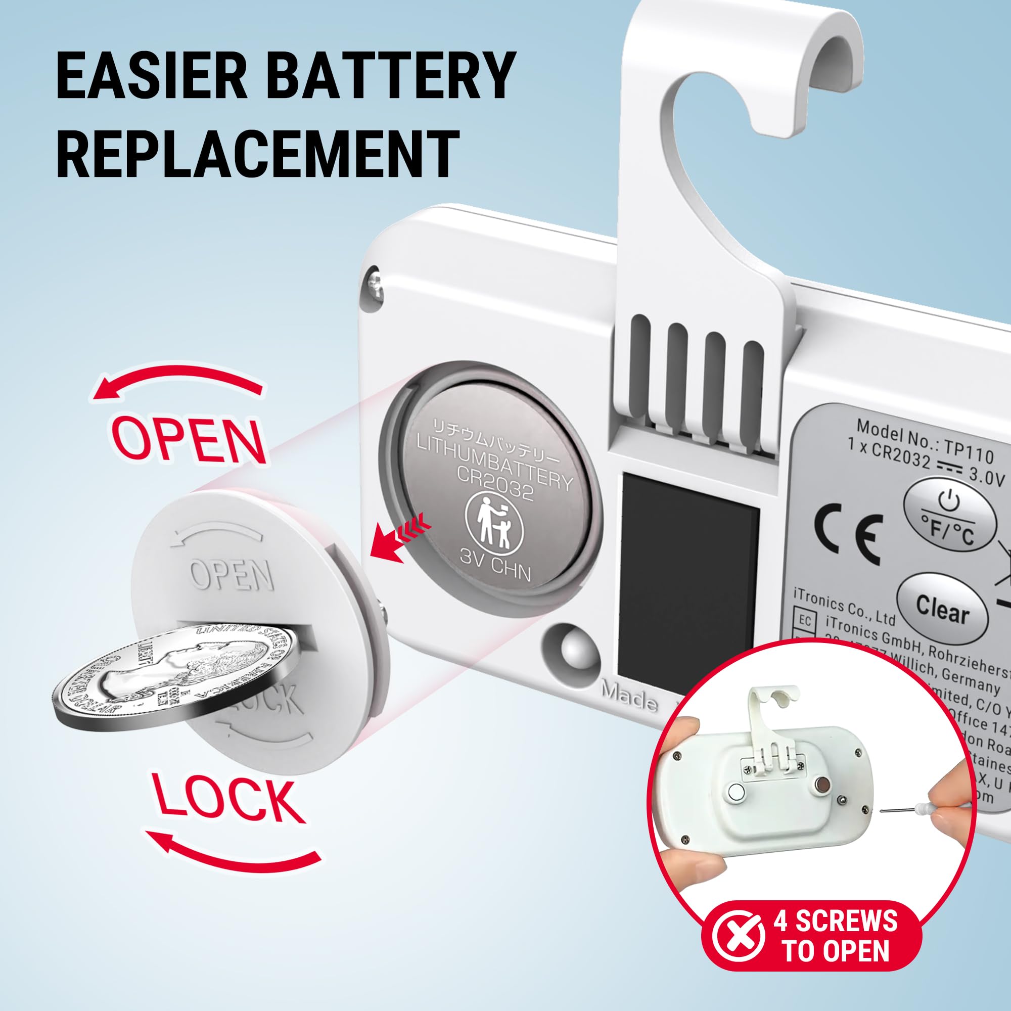 ThermoPro easy battery replacement with twist cover—no tools.