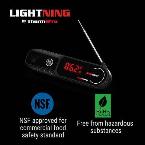 ThermoPro Lightning rotating backlit display for day or night visibility.