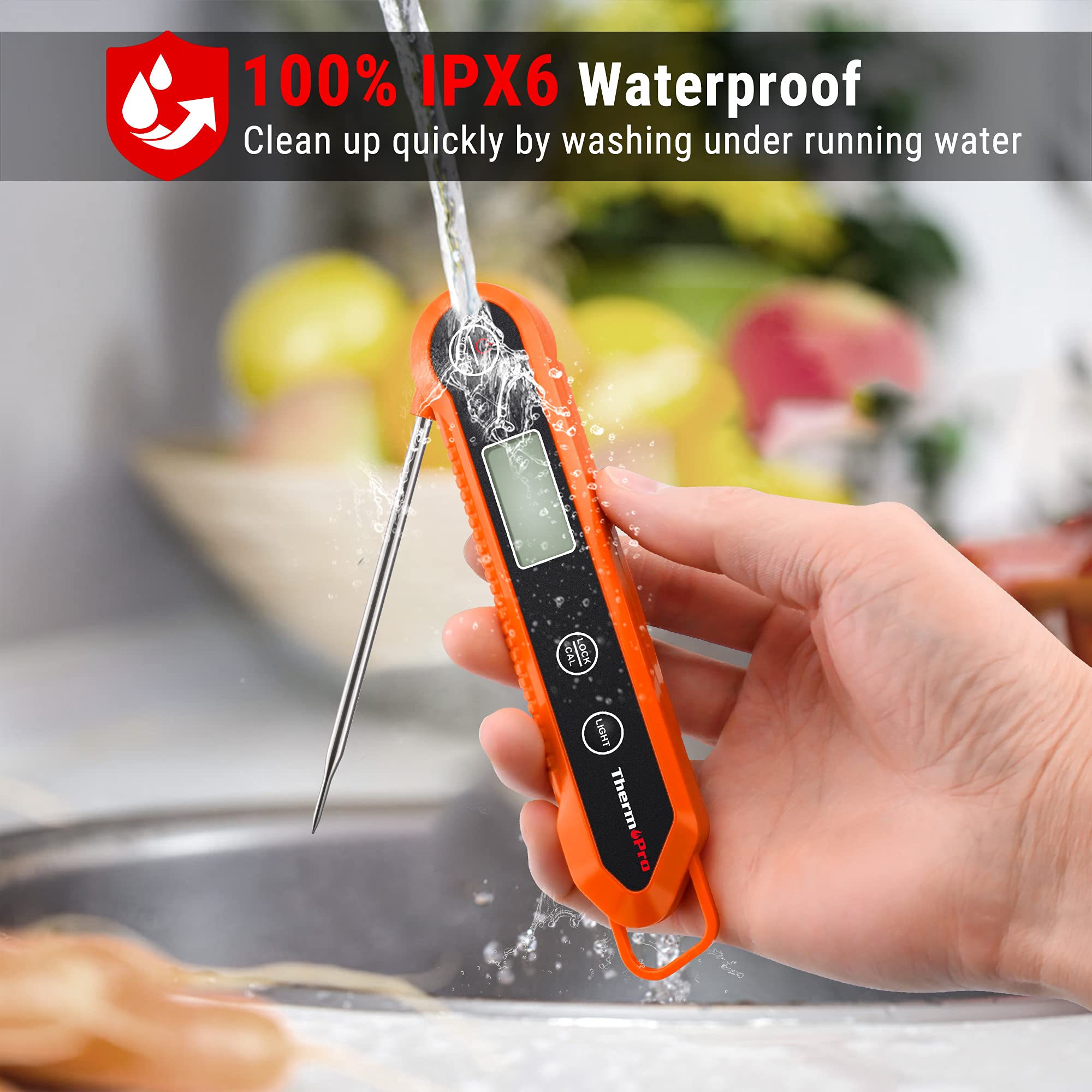 ThermoPro lock function keeps the temperature displayed after removal.