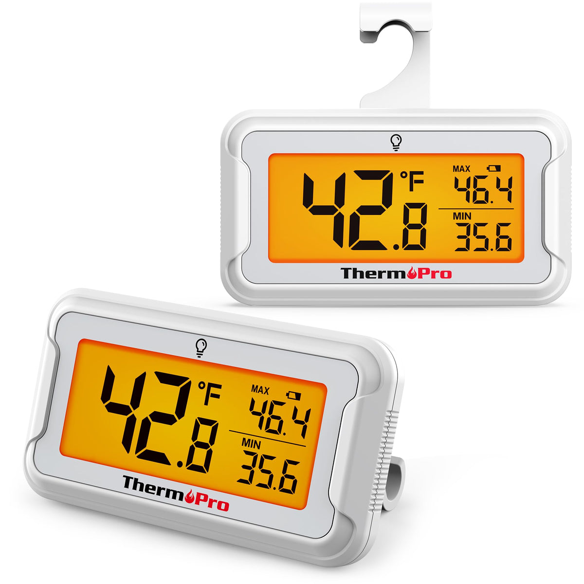 ThermoPro refrigerator thermometer with large backlit display for easy reads.