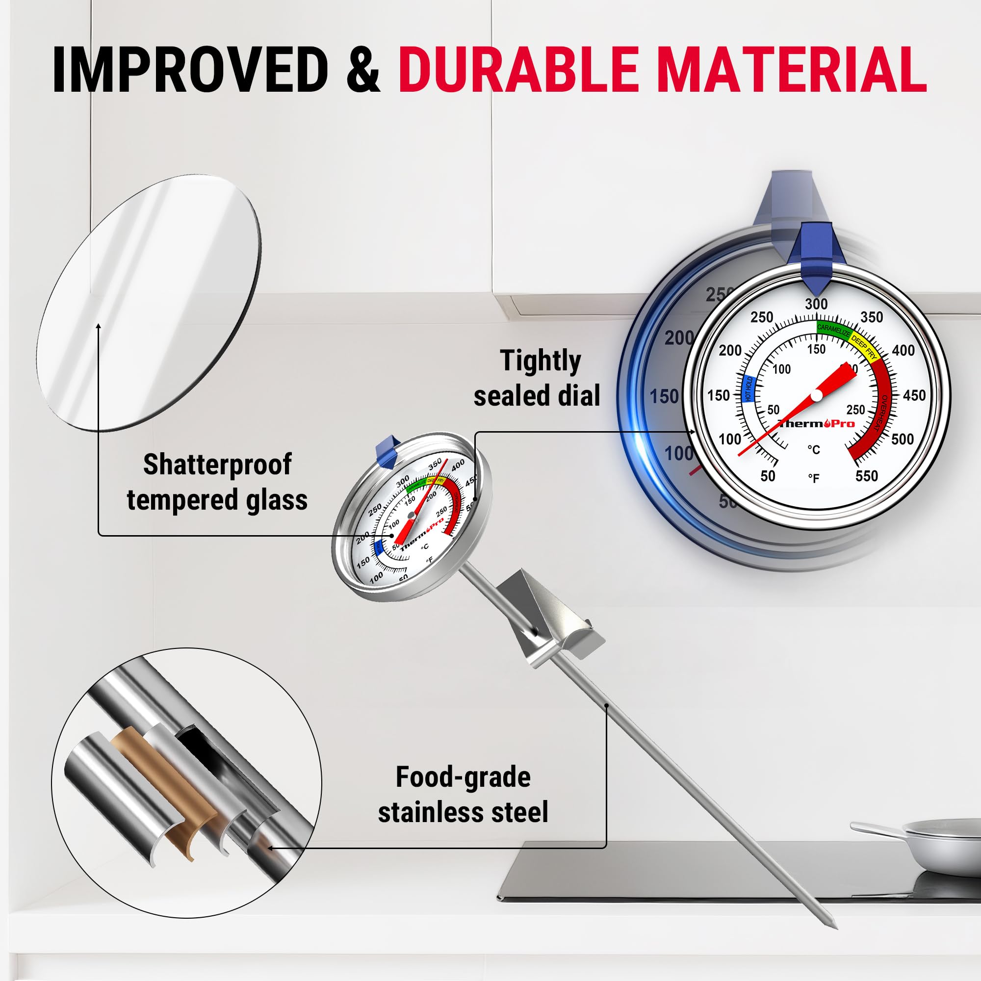 ThermoPro durable stainless steel construction shown for daily kitchen use.