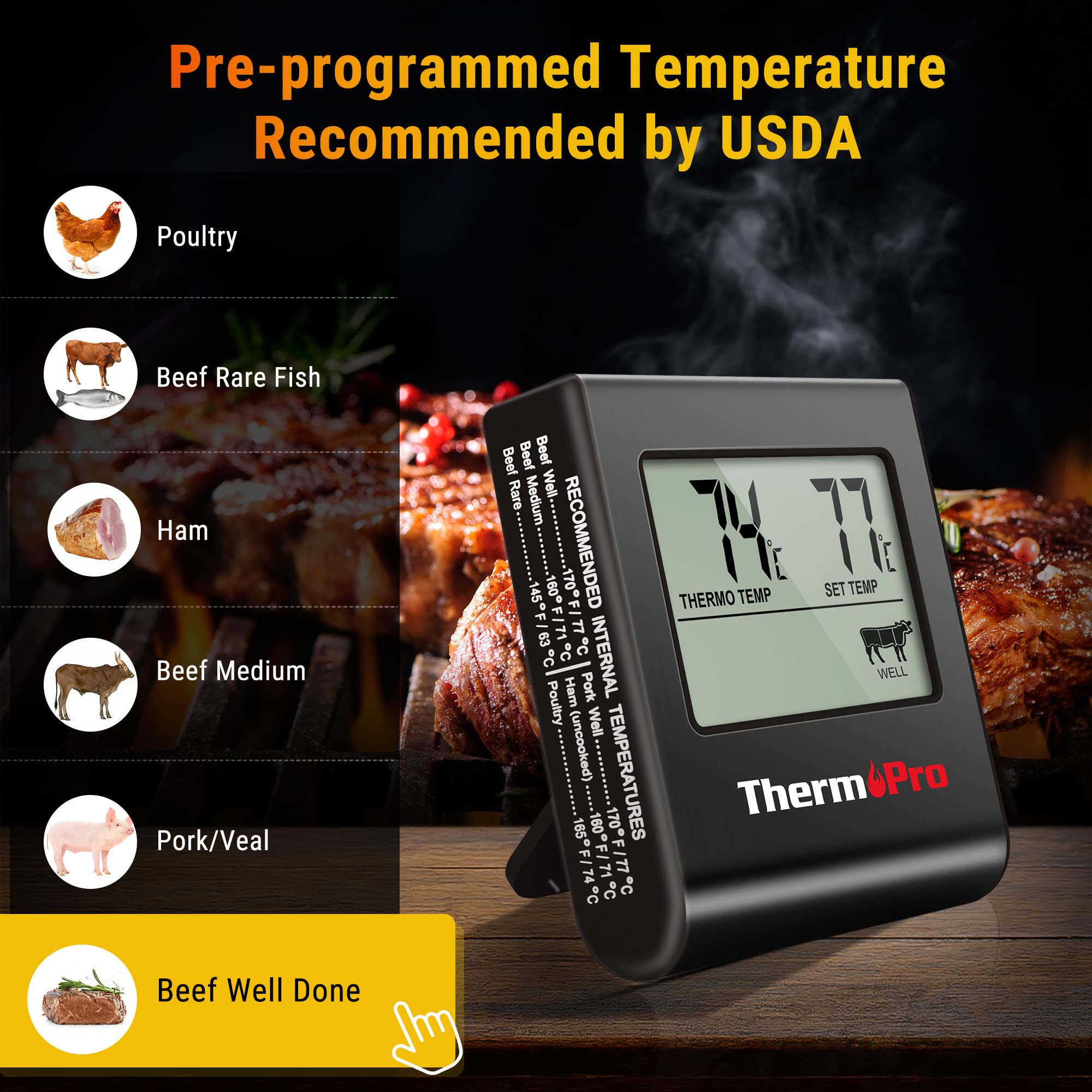 ThermoPro TP16 stainless steel probe for accurate grill and oven readings