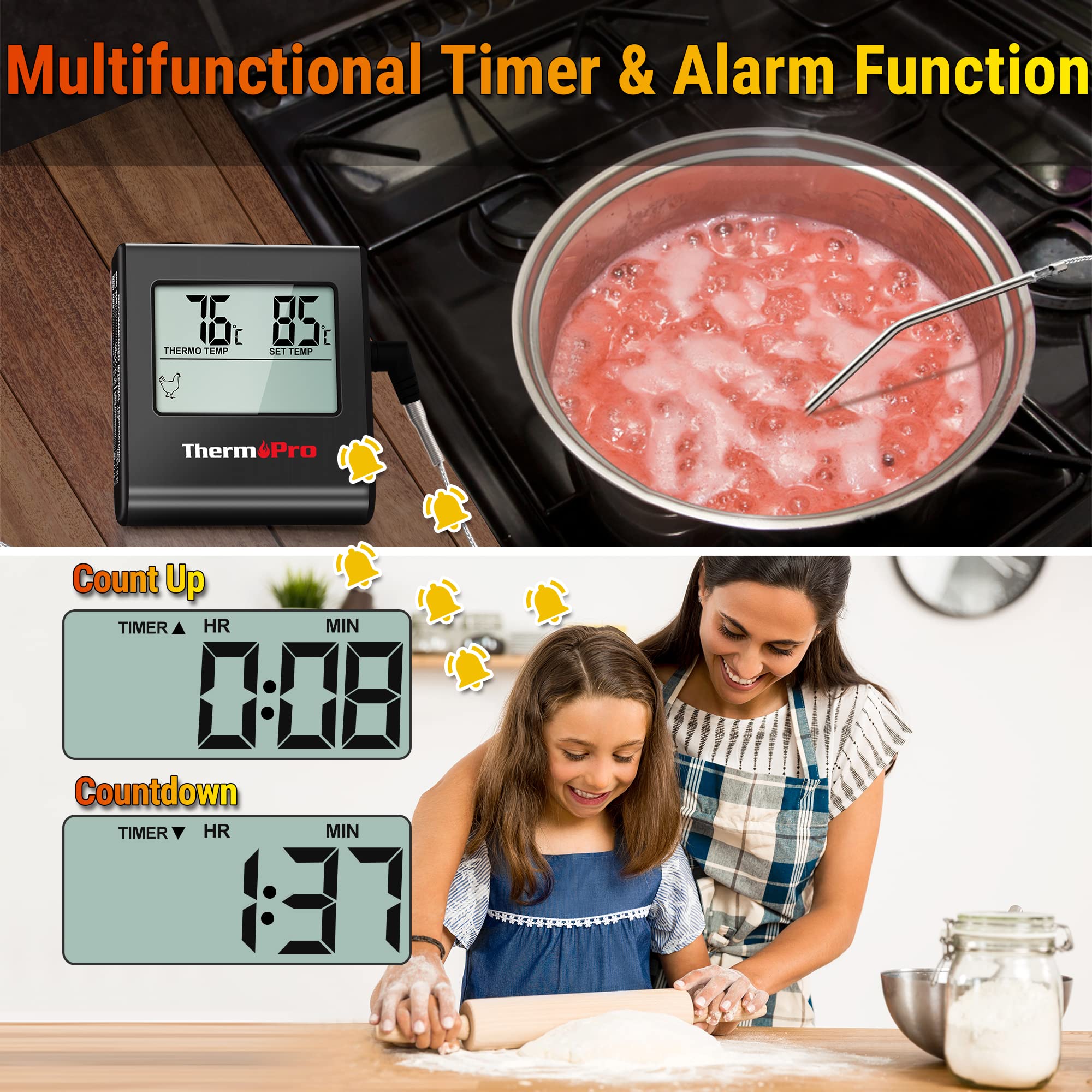 ThermoPro TP16 built-in timer supports countdown and countup timing