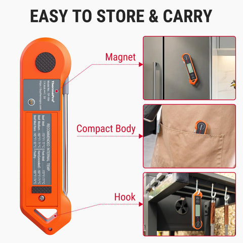 ThermoPro TP19H magnetic back storage on any metal surface.