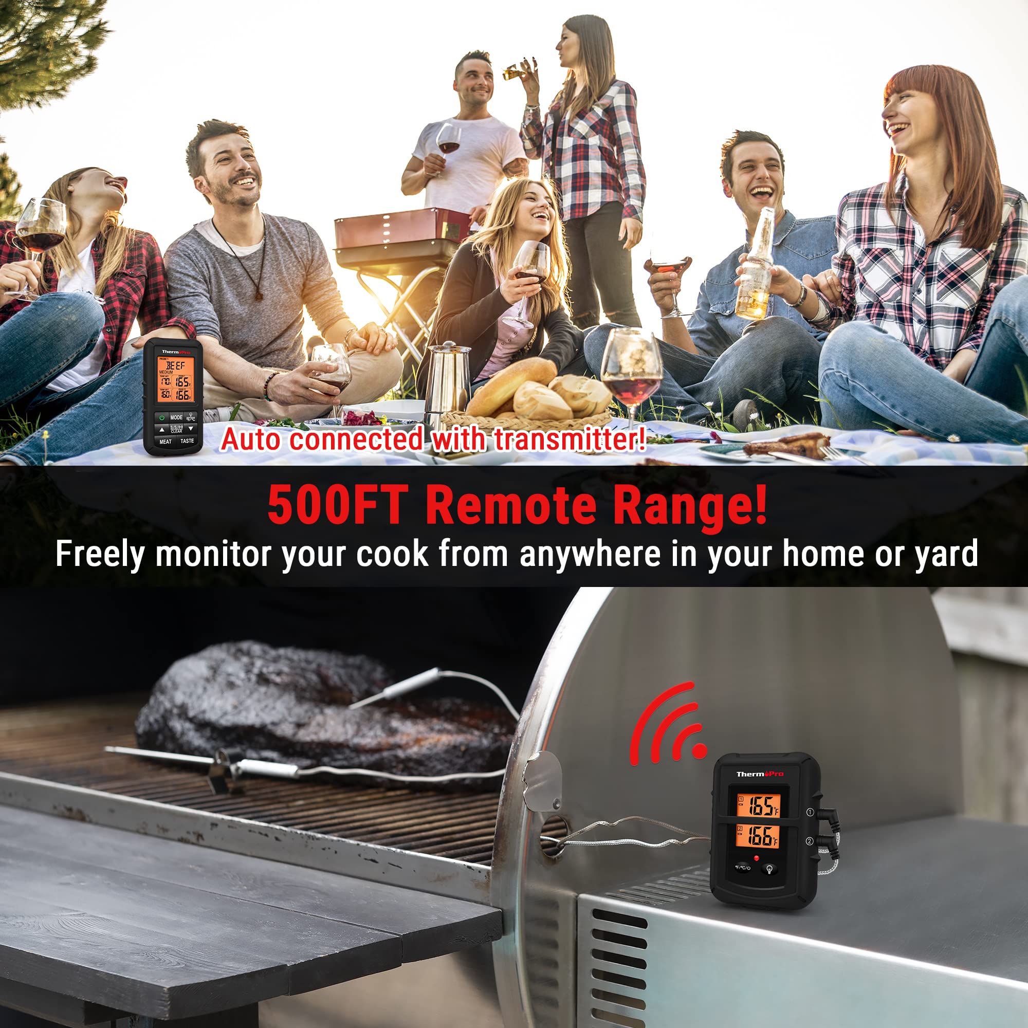 ThermoPro TP20B 500ft wireless range lets you tend guests without constant checking.