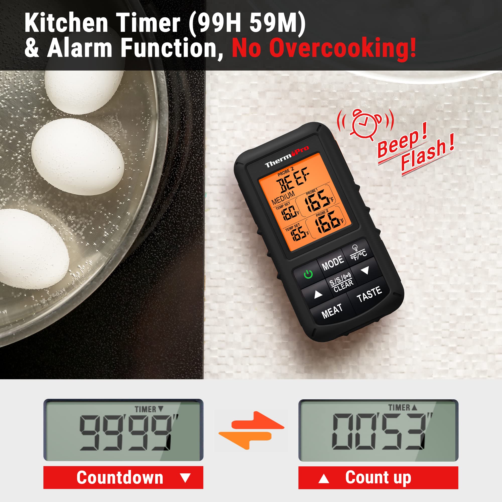 ThermoPro TP20B USDA presets provide quick reference for common meats and doneness.